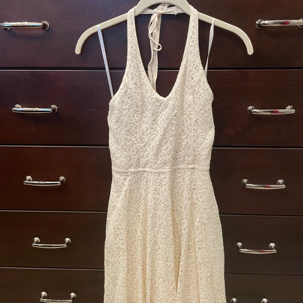 abercrombie cream lace halter dress size M